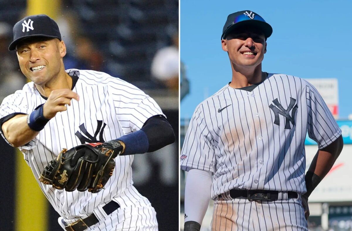 Yankees legendary shortstop Derek Jeter and 2023 shortstop Anthony Volpe.