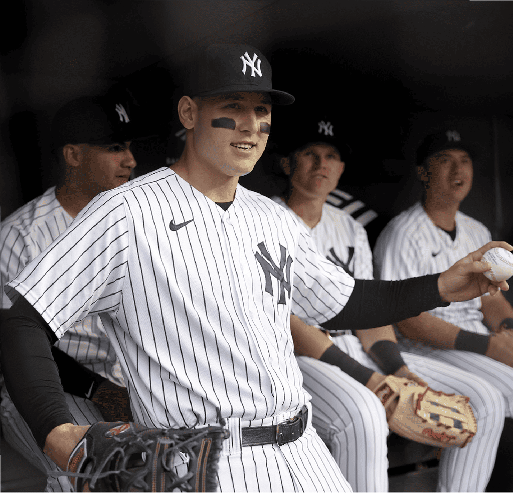 Anthony Rizzo at the New York Yankees dugout at Yankee Stadium.