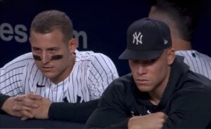 Anthony Rizzo and Aaron Judge are in a somber mood after German allowed 10-0 lead to the Mariners against at the Yankees on June 22, 2023.