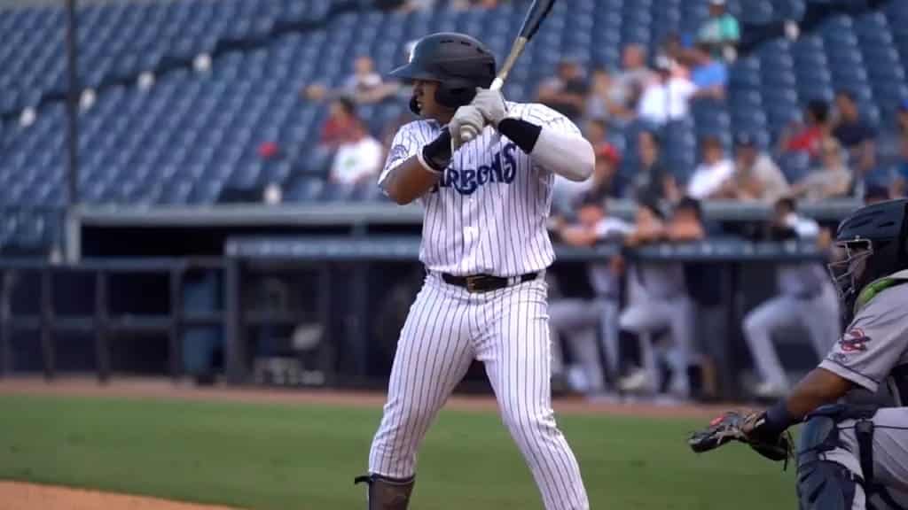 Jasson Domingez is batting at Yankees' Tampa training center