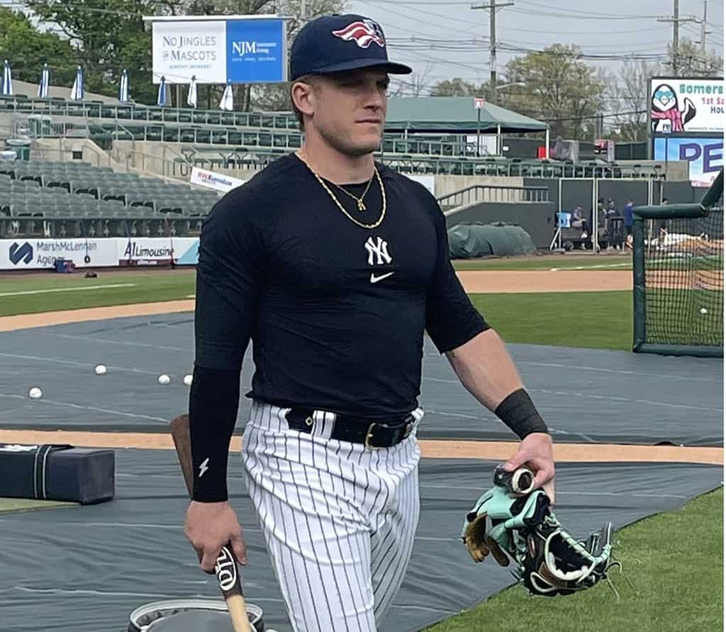 Harrison Bader of the New York Yankees at his rehab game for Somerset Patriots