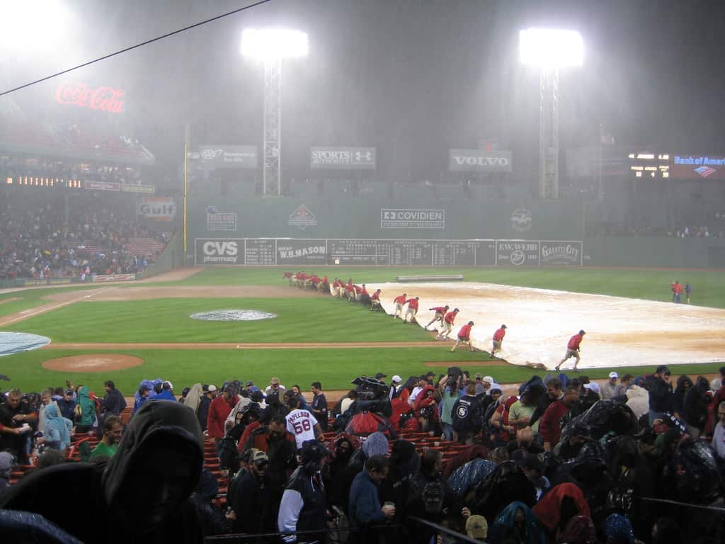 Bad Weather Delays Yankees vs. Red Sox Game: Rain at Fenway Park.