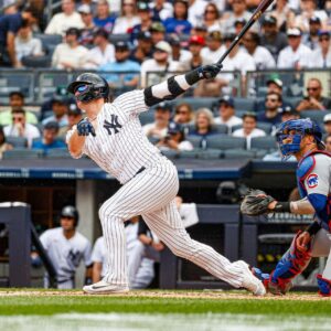 Josh Donaldson hits his 10th homer of the 023 season against the Cubs on July 08, at Yankee Stadium.