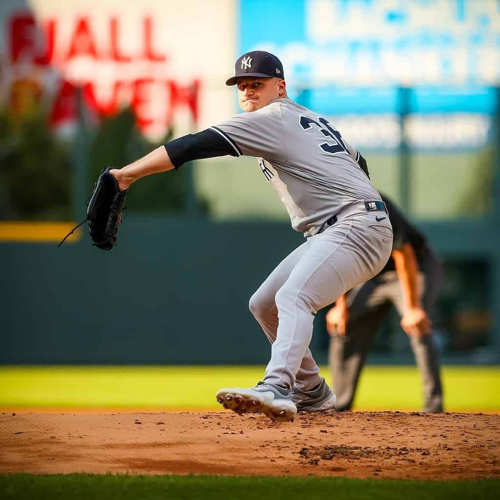 Yankees's starter Clarke Schmidt pitches against the Rockies on July 15, 2023, at Coors Field.