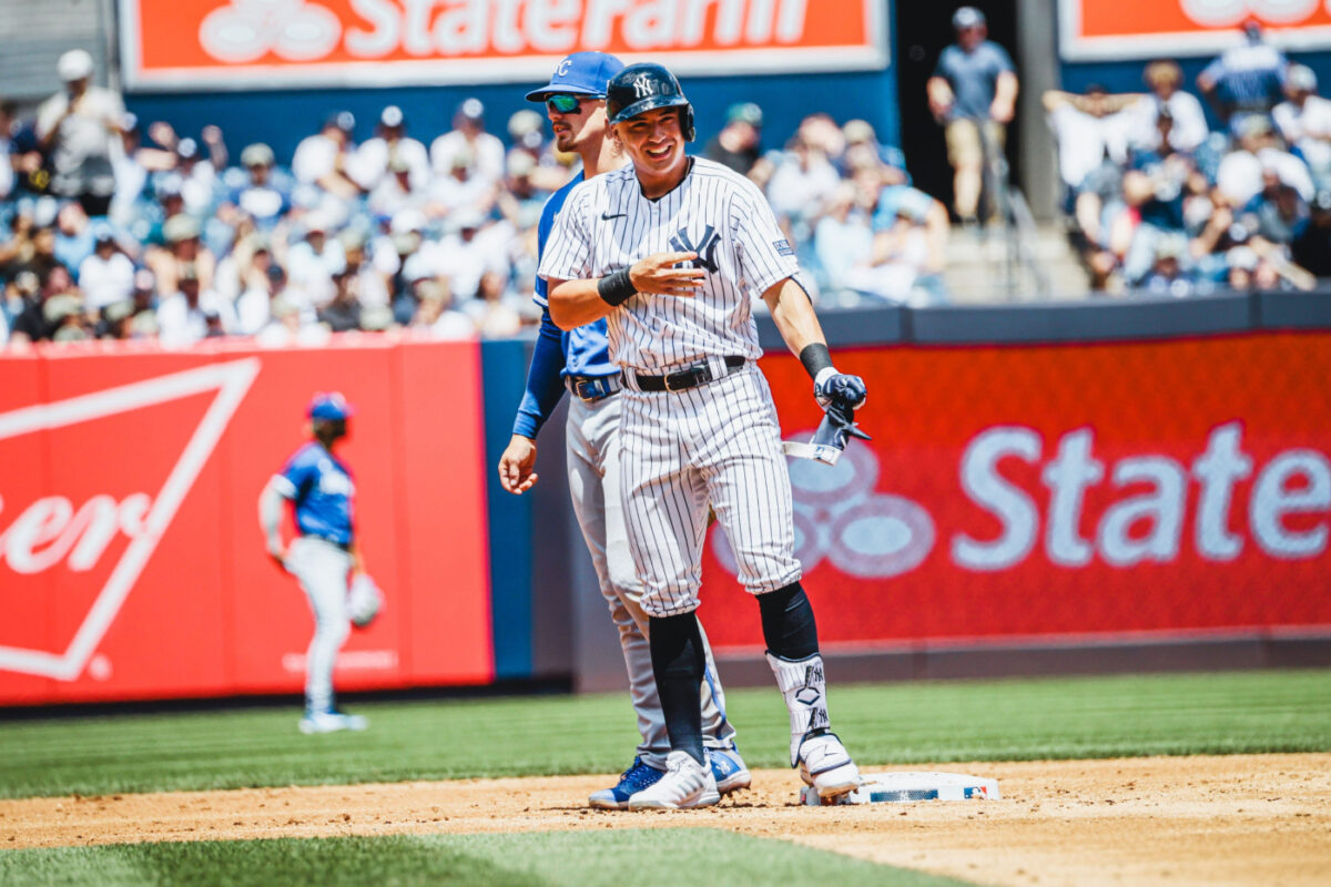Anthony Volpe completed his 100th game for the Yankees while playing against the Royals at Yankee Stadium on July 23, 2023.