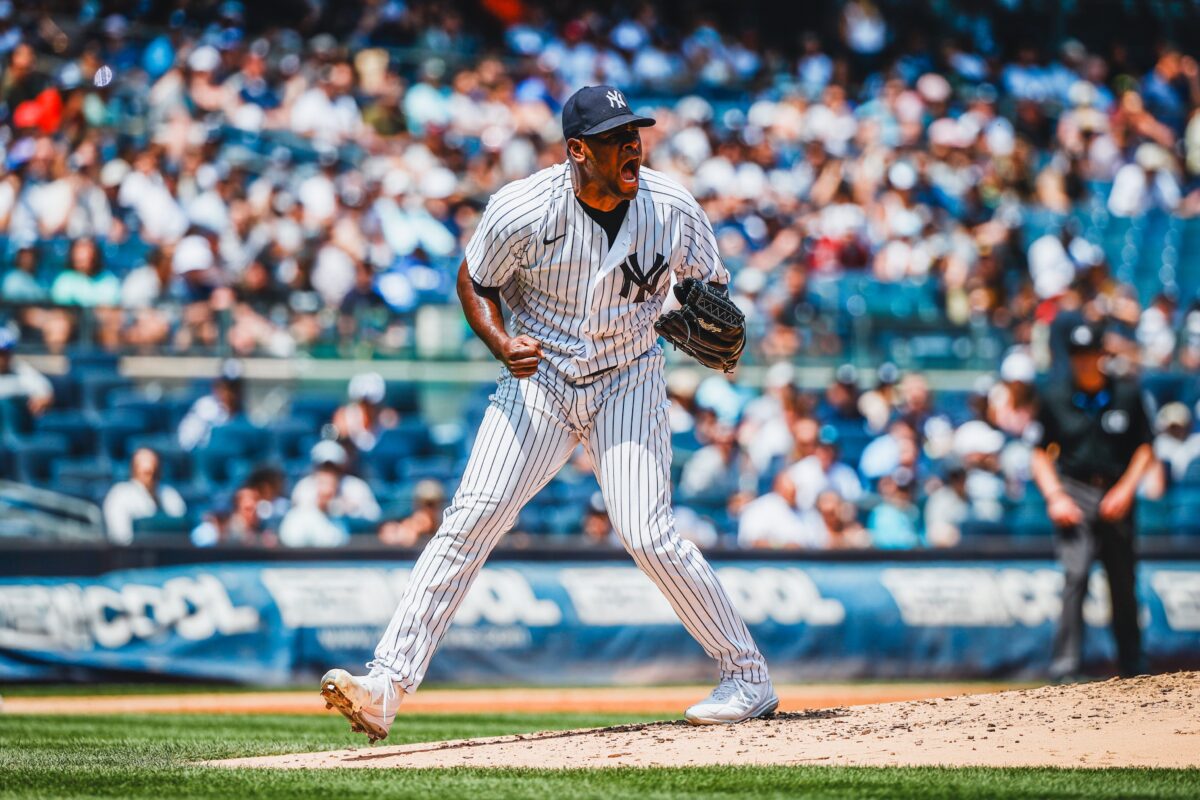 Yankees starter Luis Severino reacts after pitching on July 23, 2023, against the Royals at Yankee Stadium.