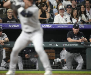 Yankees' hitting coach Sean Casey looks as the Yankees head to 7-2 defeat to the Rockies.