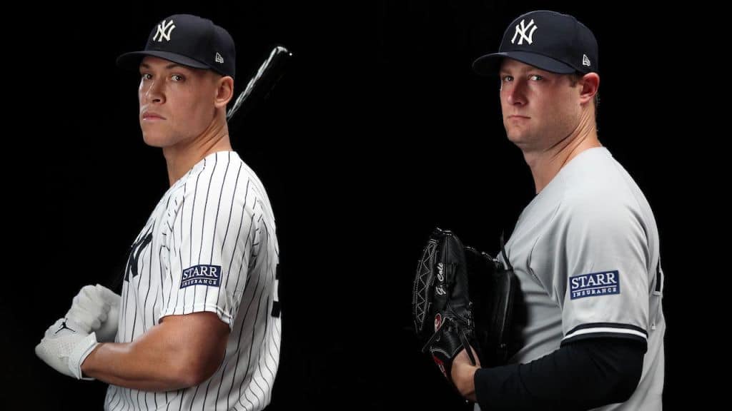 Los jugadores de los Yankees Aaron Judge y Gerrit Cole.