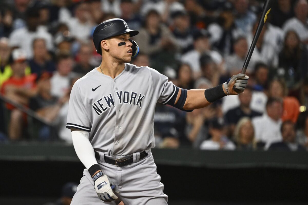 Aaron Judge of the New York Yankees is playing against the Orioles at Camden Yards on July 28, 2023.