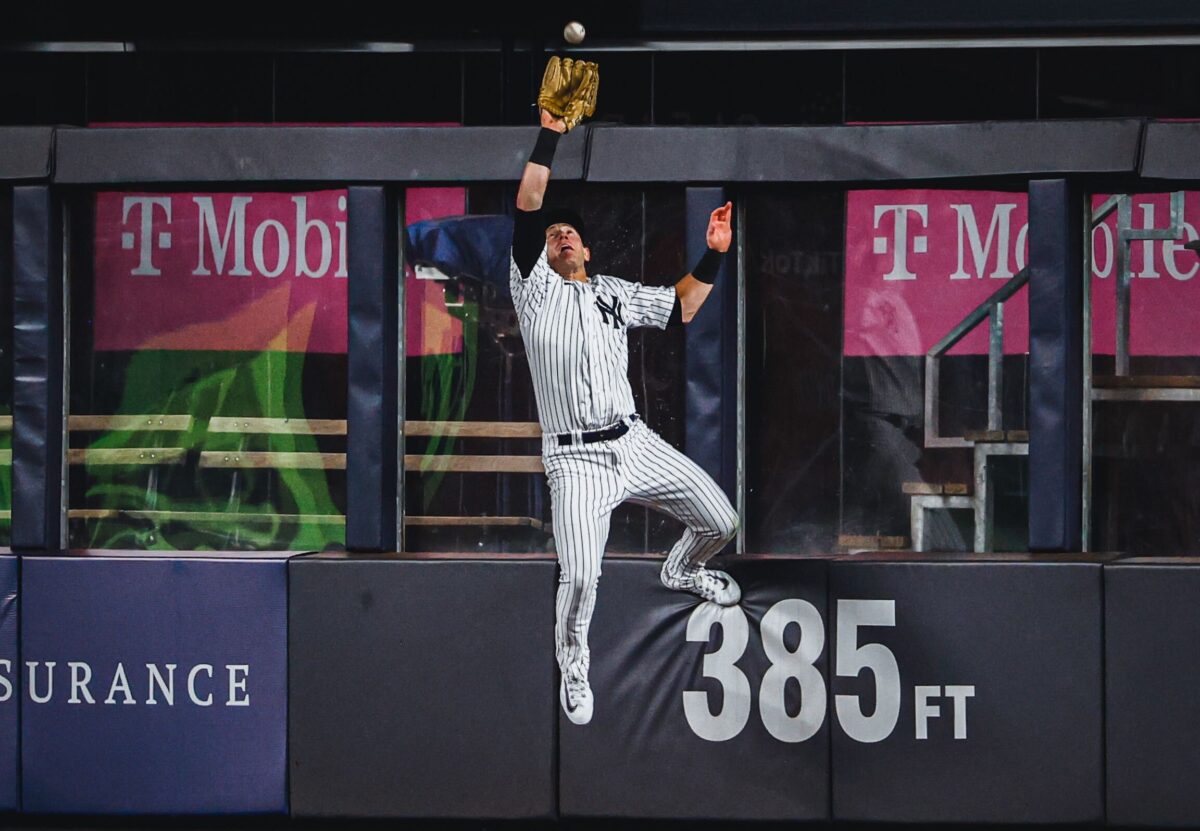 Yankees centerfielder Billy McKinney makes a remarkable catch against the Royals on July 22, 2023, at Yankee Stadium.