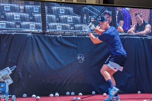 Aaron Judge taking batting practice in Denver, on July 14, 2023.