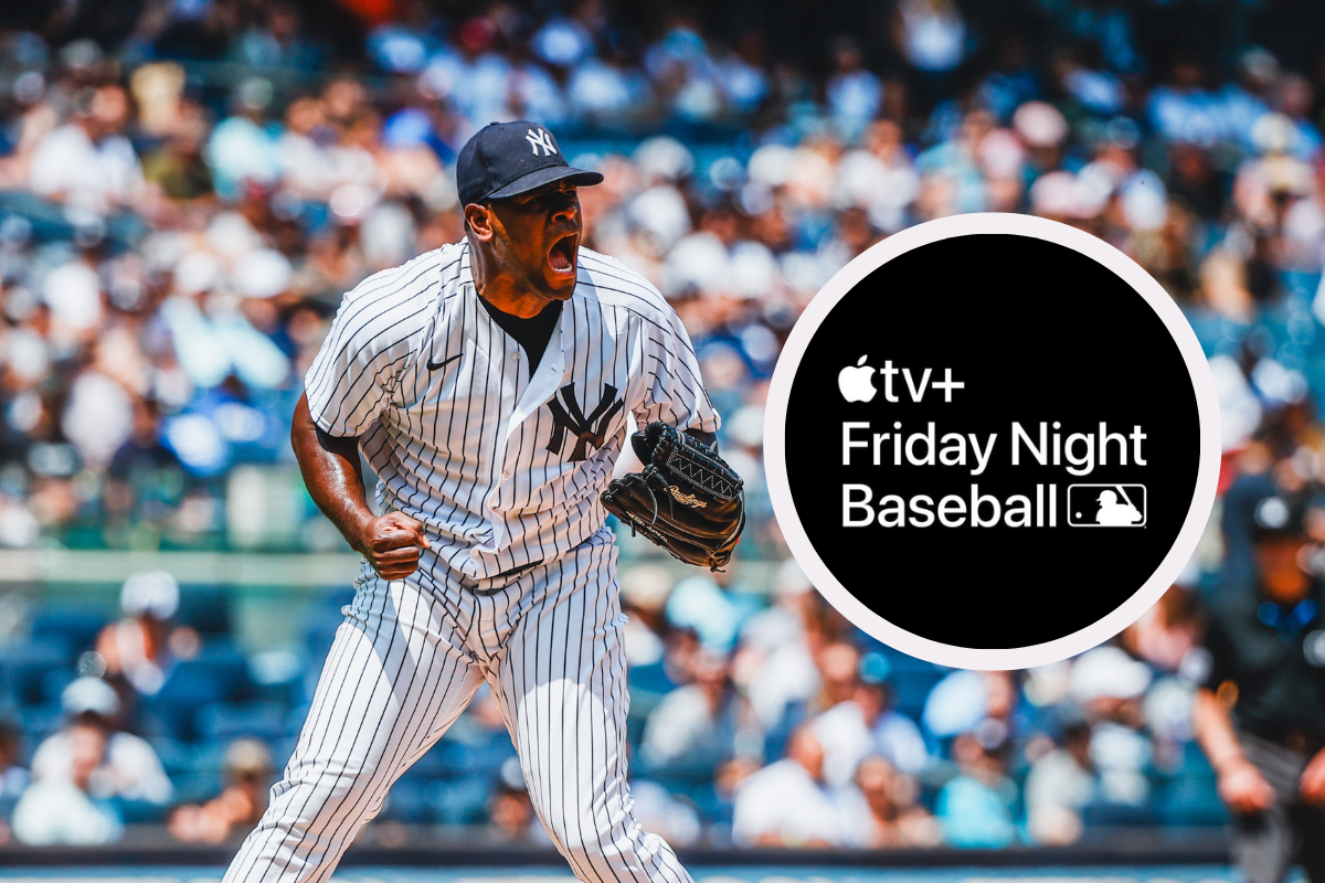 New York Yankees player and an AppleTV logo.