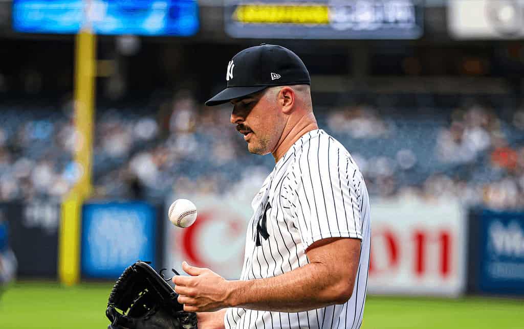 Carlos Rodon making his Yankees' debut against the Cubs, on July 7, 2023.