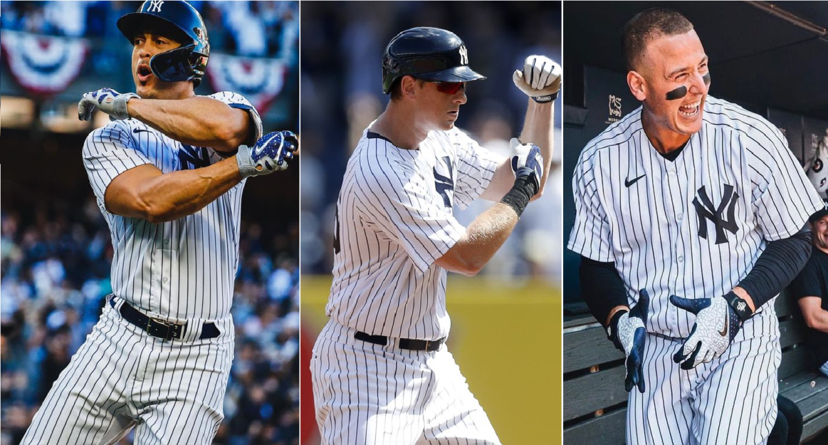 Los veteranos de los Yankees Giancarlo Stanton, DJ LeMahieu y Anthony Rizzo.