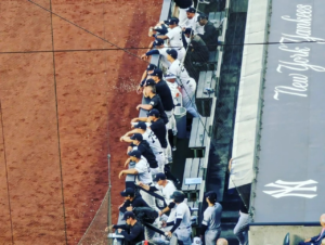 The New York Yankees dugout at Yankee Stadium on July 27, 2023.