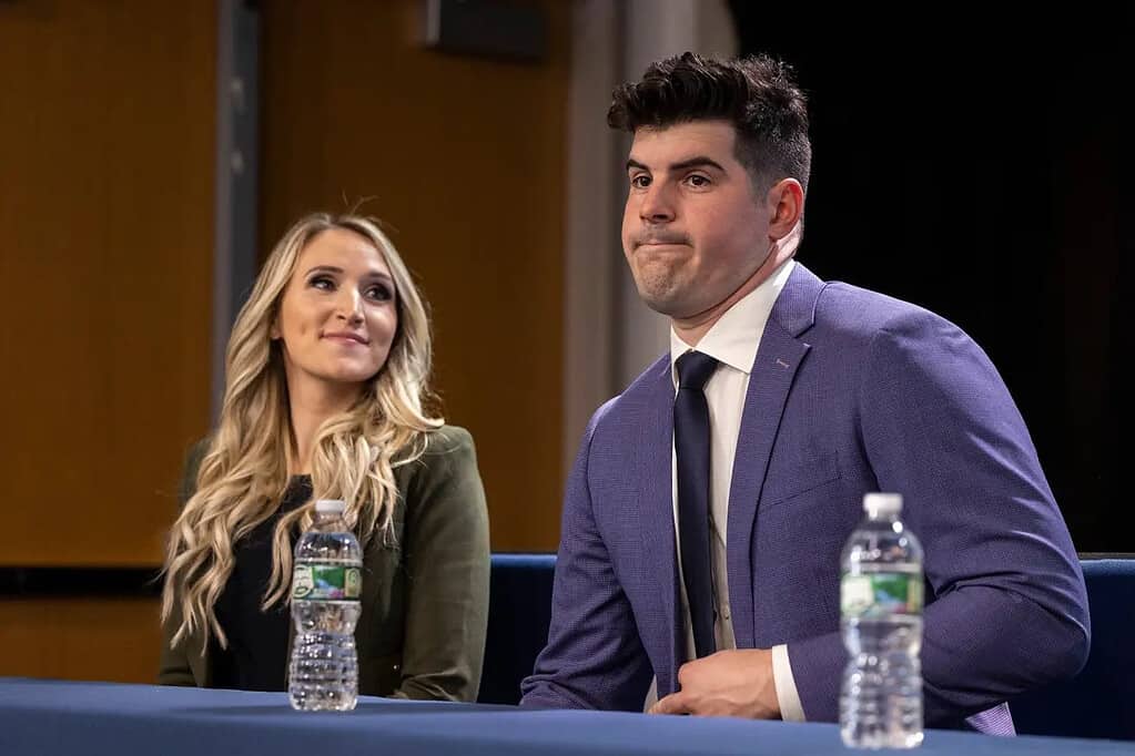 Ashley Rodon is with husband Carlos Rodon as he signs with the Yankees on Dec 23, 2022.