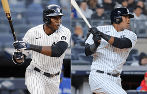 Estevan Florial and Franchy Cordero of the New York Yankees