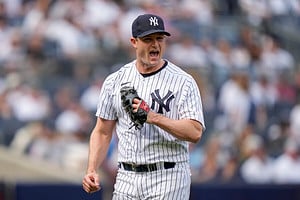 Gerrit Cole is seen during the Yankees vs. Cubs game on July 09, 2023, at Yankee Stadium.