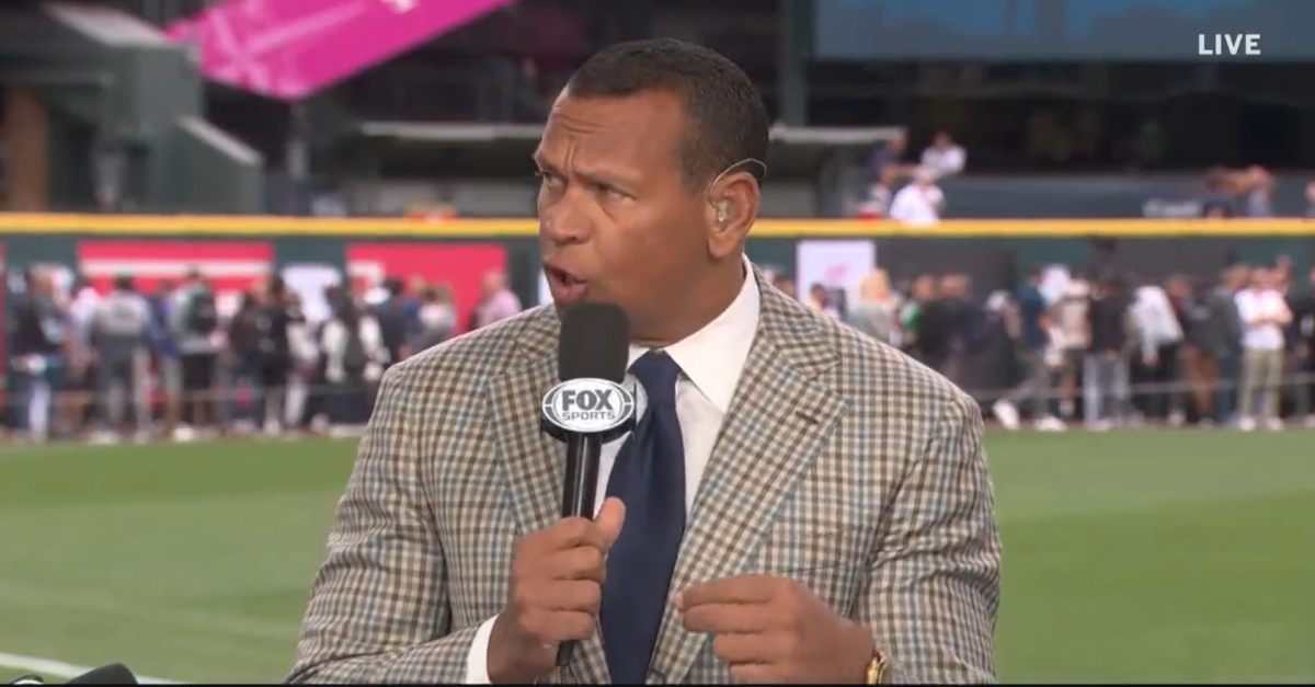Alex Rodriguez giving his insight on the Yankees during an MLB game.