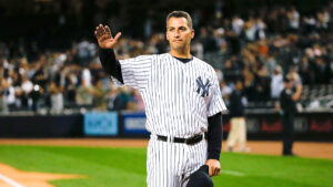 Sep 25, 2013; Bronx, NY, USA; New York Yankees starting pitcher Andy Pettitte (46) acknowledges the crowd before the game against the Tampa Bay Rays at Yankee Stadium.
