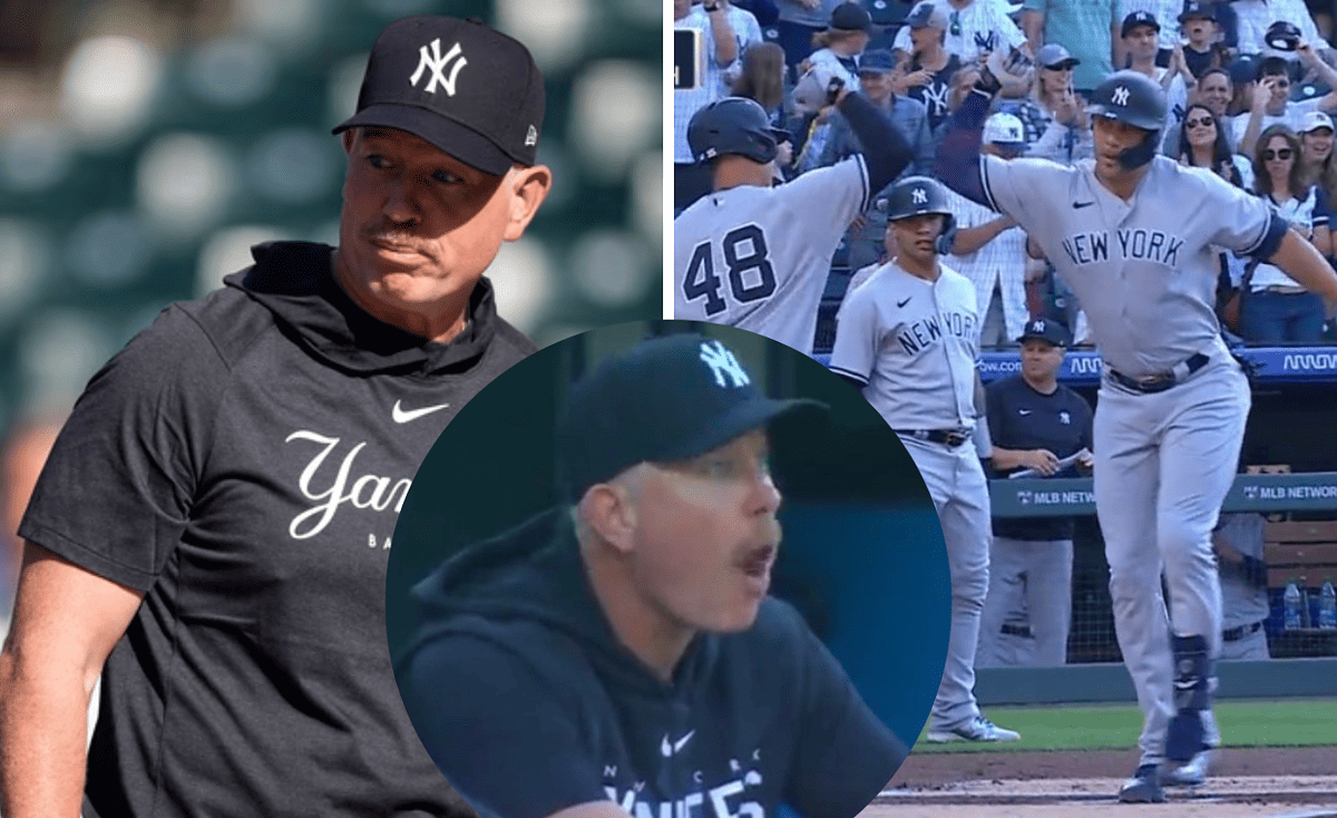 Sean Casey reacting to Stanton hit during the Yankees loss to the Rockies, on July 14.