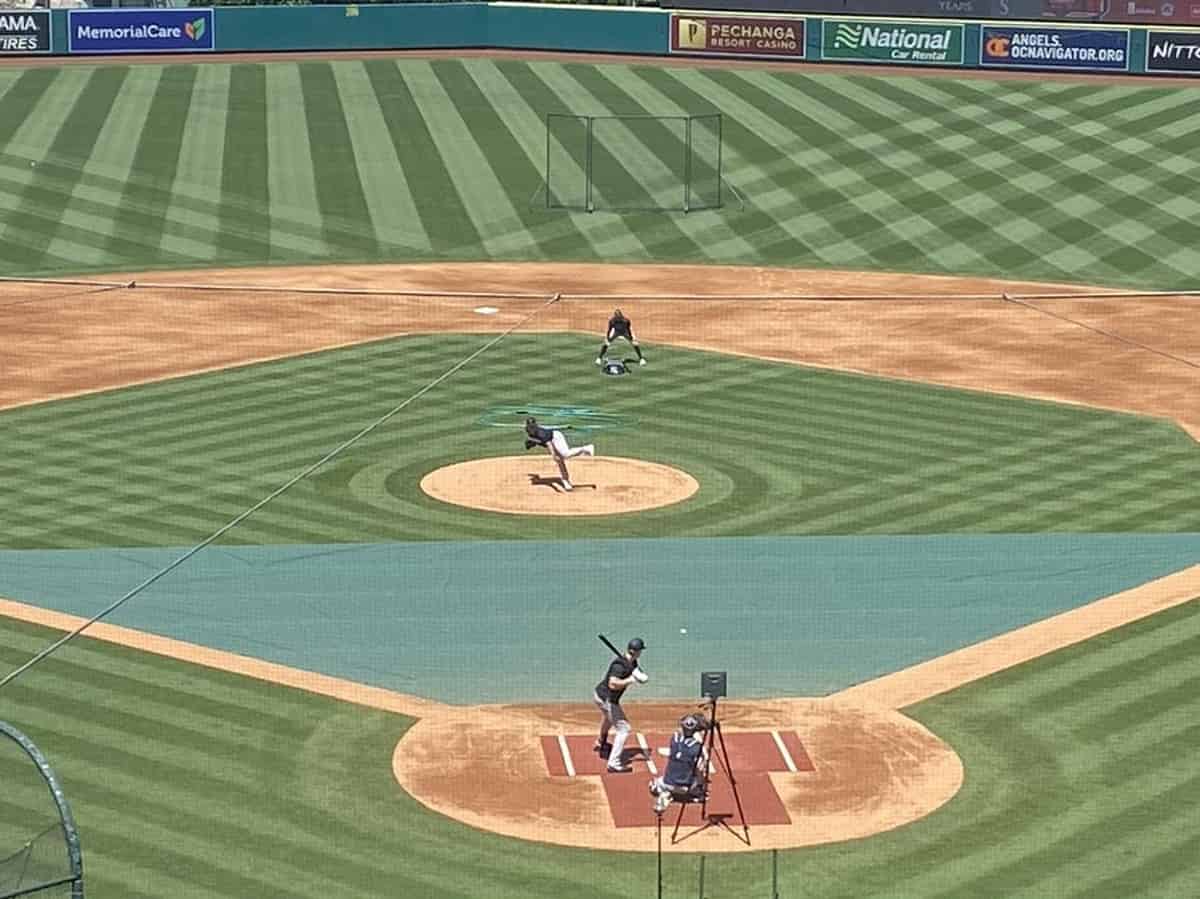 Nestor Cortes is pitching to Aaron Judge at Angel Stadium on July 17, 2023.