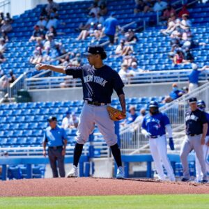 Yankees Deivi Garcia is seen during a spring training game vs. the Blue Jays.