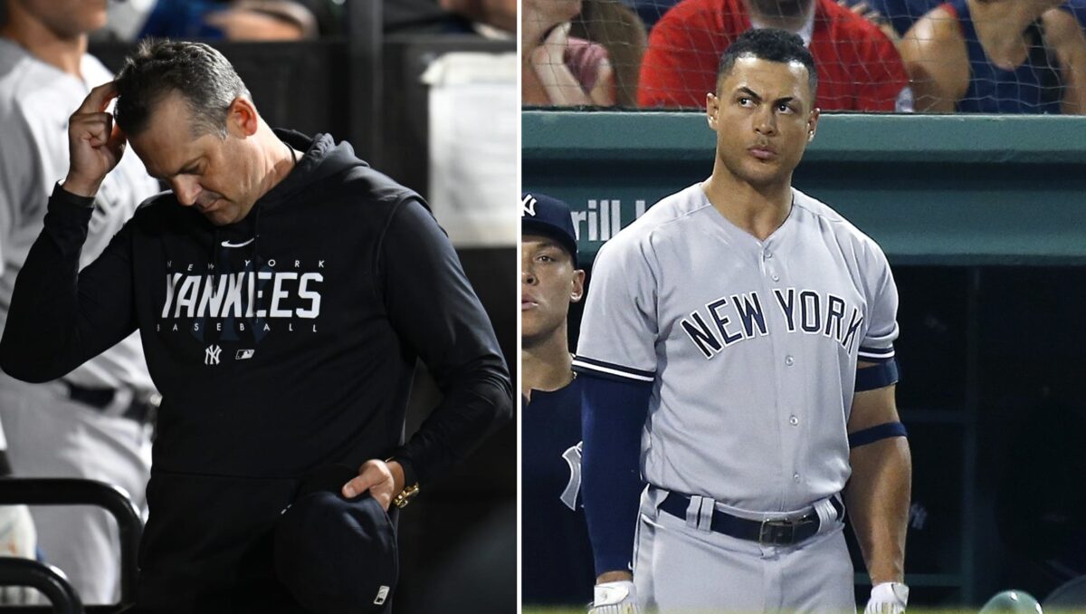 Yankees manager Aaron Boone and slugger Giancarlo Stanton