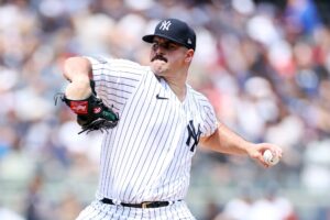 Carlos Rodon is seen during his start for the Yankees against the Astros on July 06, 2023, at Yankee Stadium.