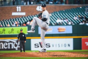 Yankees ace Gerrit Cole on the mound vs. the Tigers on Aug 30, 2023.