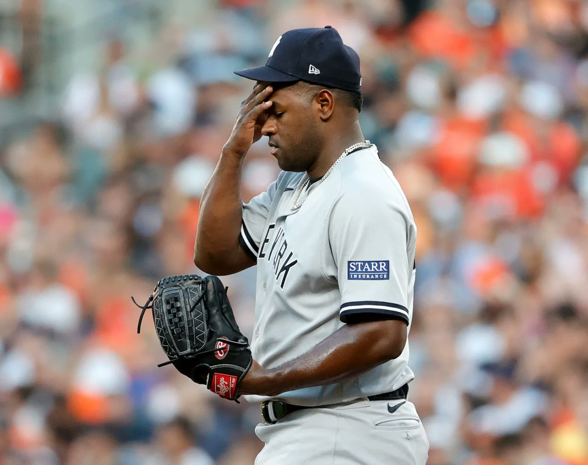 Yankees' Luis Severino is aghast after another rough outing against the White Sox in Chicago on August 09, 2023.