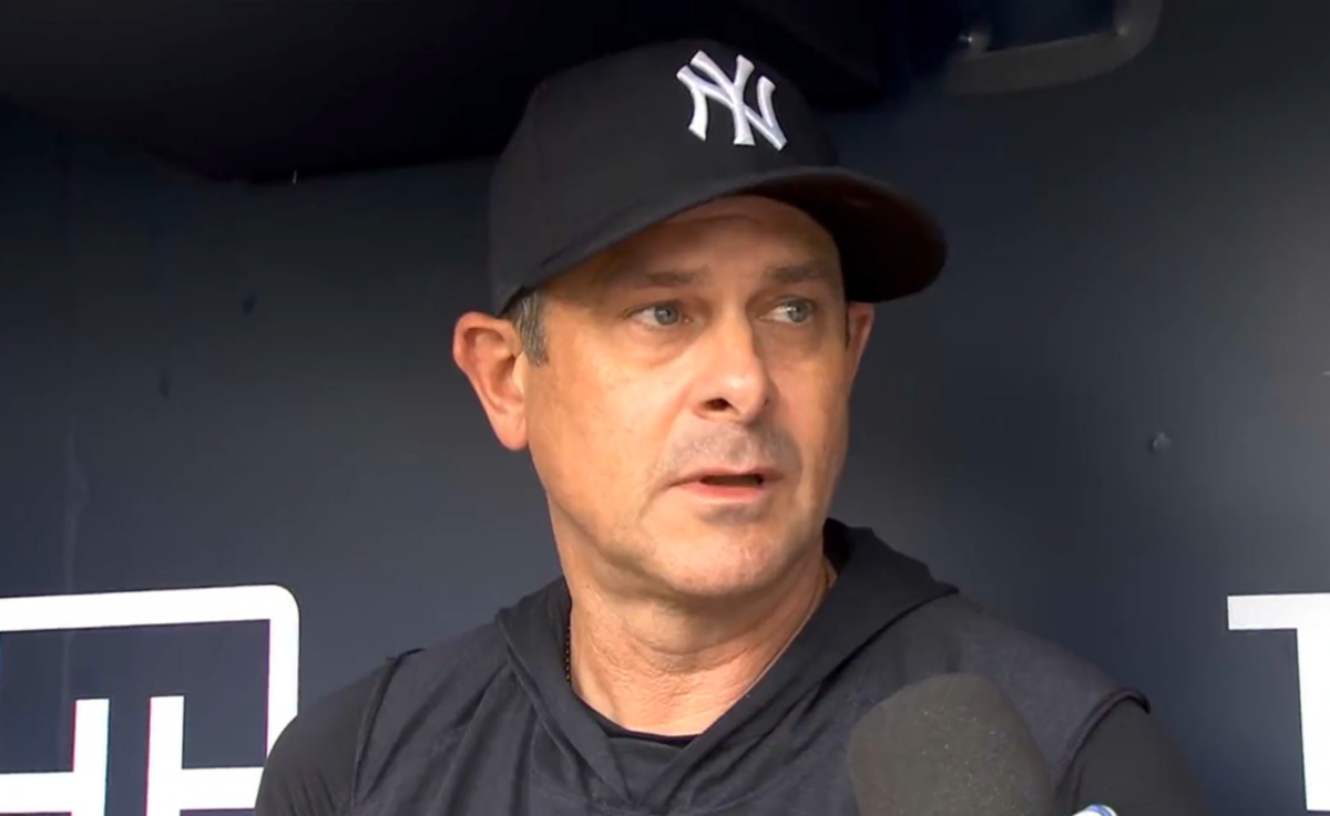 Yankees manager Aaron Boone is at a post-game press meet at Atlanta on Aug 16, 2023.