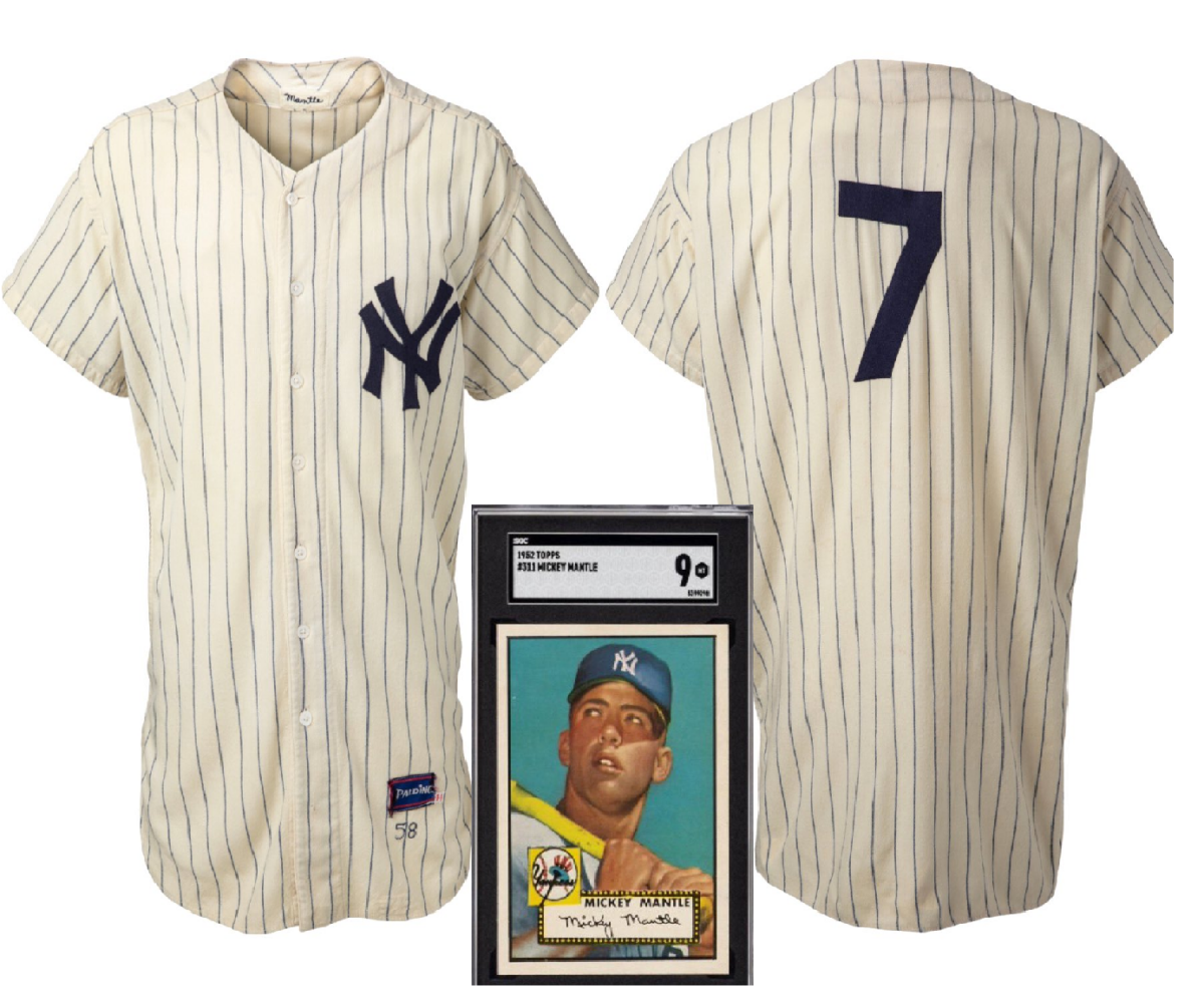La camiseta de los Yankees de Mickey Mantle de 1958 y la tarjeta de Mickey Mantle de 1952
