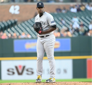 Luis Severino is on the mound vs. the Tigers in Detroit on August 28, 2023.