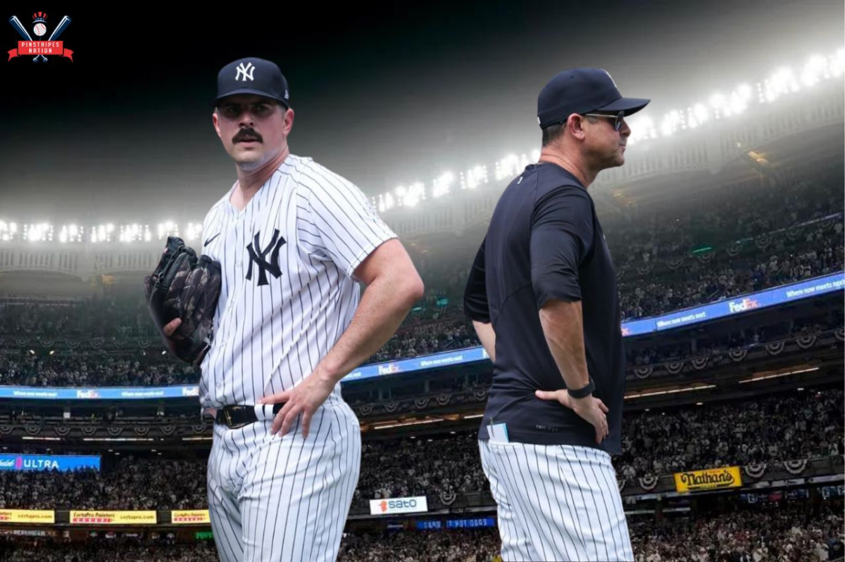 Starter Carlos Rodon and Yankees manager Aaron Boone
