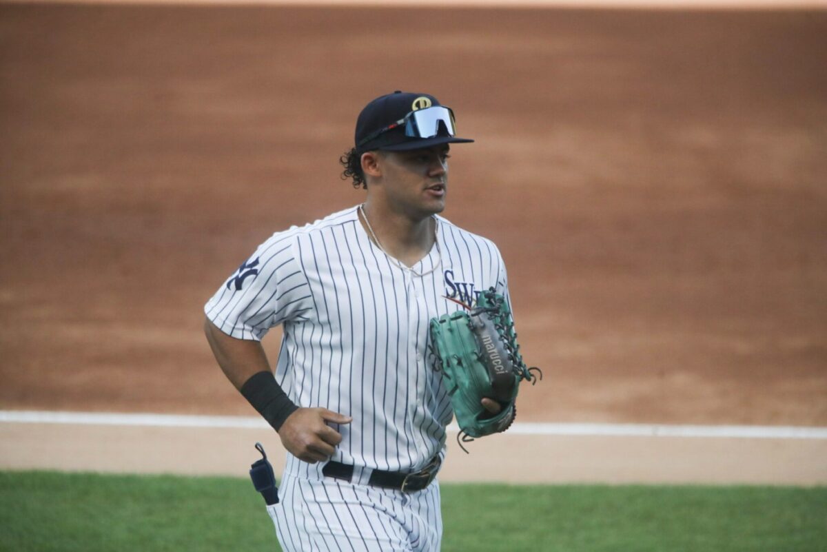 Yankees prospect Jasson Dominguez is playing for the AAA RailRiders on Aug 27, 2023.
