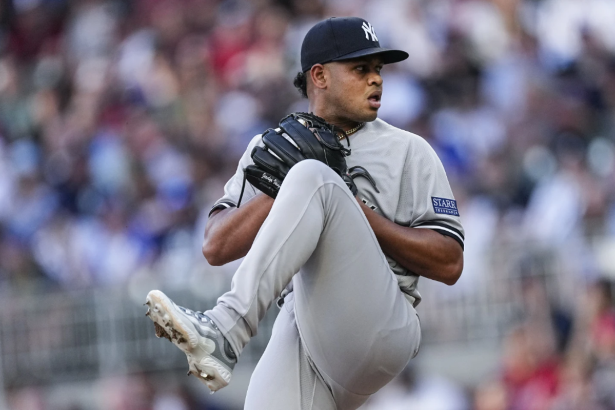 New York Yankees starter Randy Vasquez is pitching against the Braves in Atlanta on Aug 16, 2023.