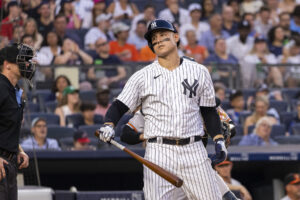  Anthony Rizzo strikes out in the fourth inning against the Baltimore Orioles at Yankee Stadium, Monday, July 3, 2023, in Bronx, NY. (Corey Sipkin for the NY POST Photo/Corey Sipkin)New York Yankees vs. Baltimore Orioles