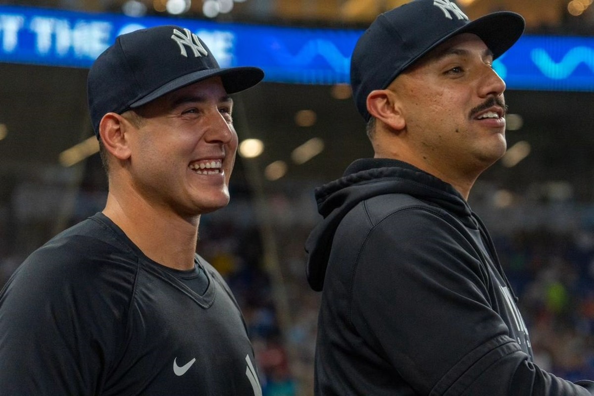 Yankees Anthony Rizzo and Nestor Cortes are seen during the game against Marlins in Miami on August 11, 2023.