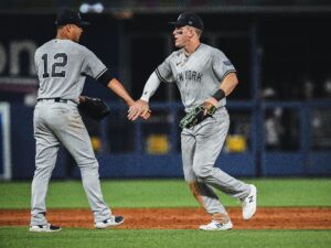 Harrison Bader from the Yankees as he faces off against the Miami Marlins on Friday, August 11th