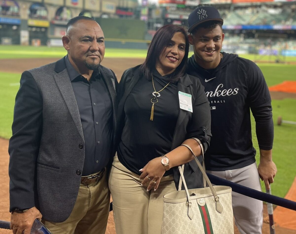 Yankees sensation Jasson Dominguez is with his parents at Minute Maid Park in Houston on September 1, 2023.