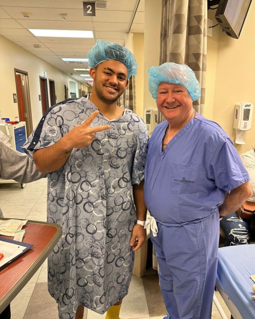 Yankees' Jasson Dominguez is at hospital for Tommy John surgery on his right elbow in Arlington, Texas, on Sept 20, 2023.
