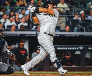 Jasson Dominguez hits a home run against the Brewers at Yankee Stadium on September 09, 2023.