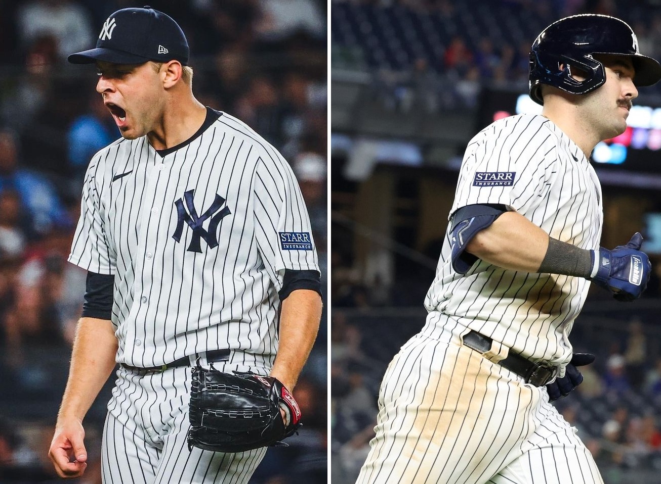 Michael King and Austin Wells in action during the Yankees vs. Blue Jays game on Sept 20, 2023, at Yankee Stadium.