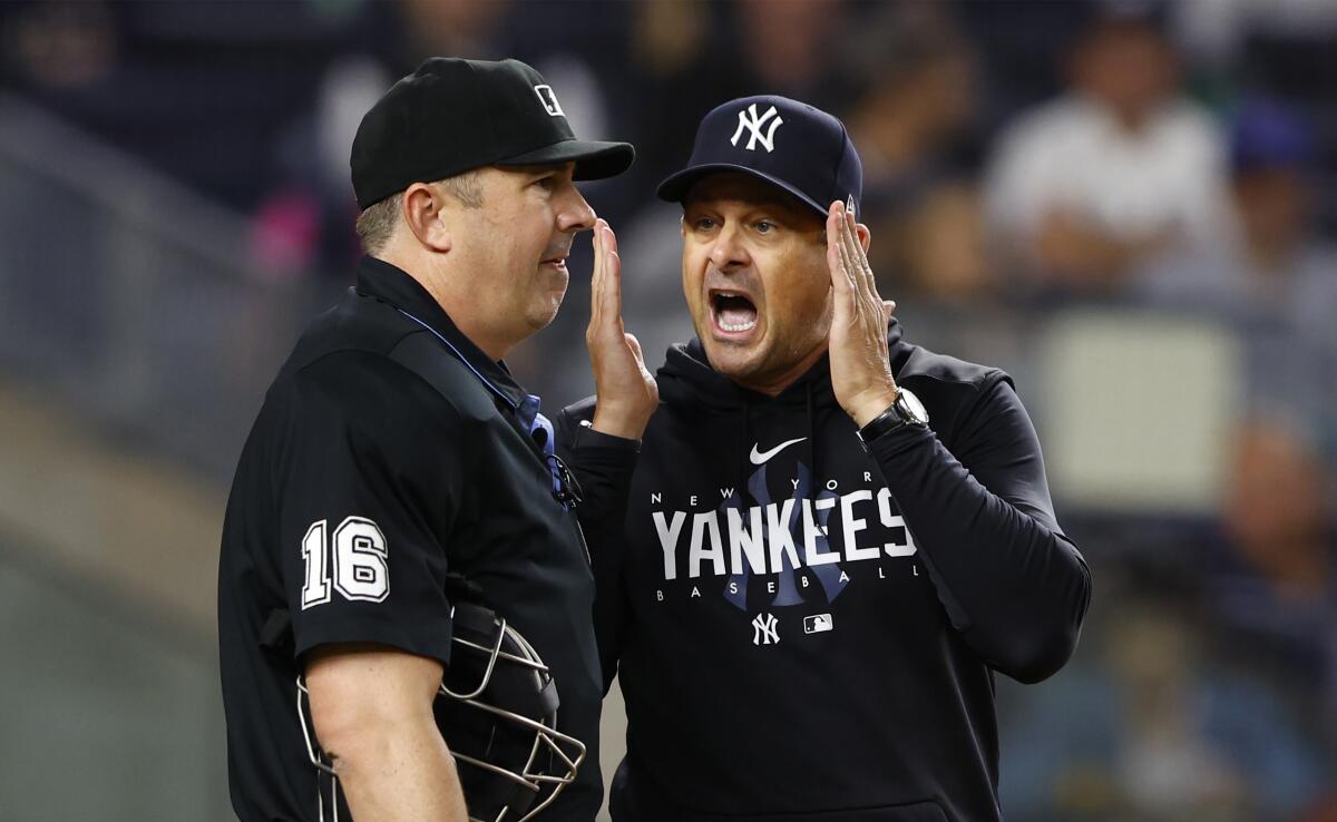 Yankees' manager Aaron Boone getting ejected for the seventh time this season.