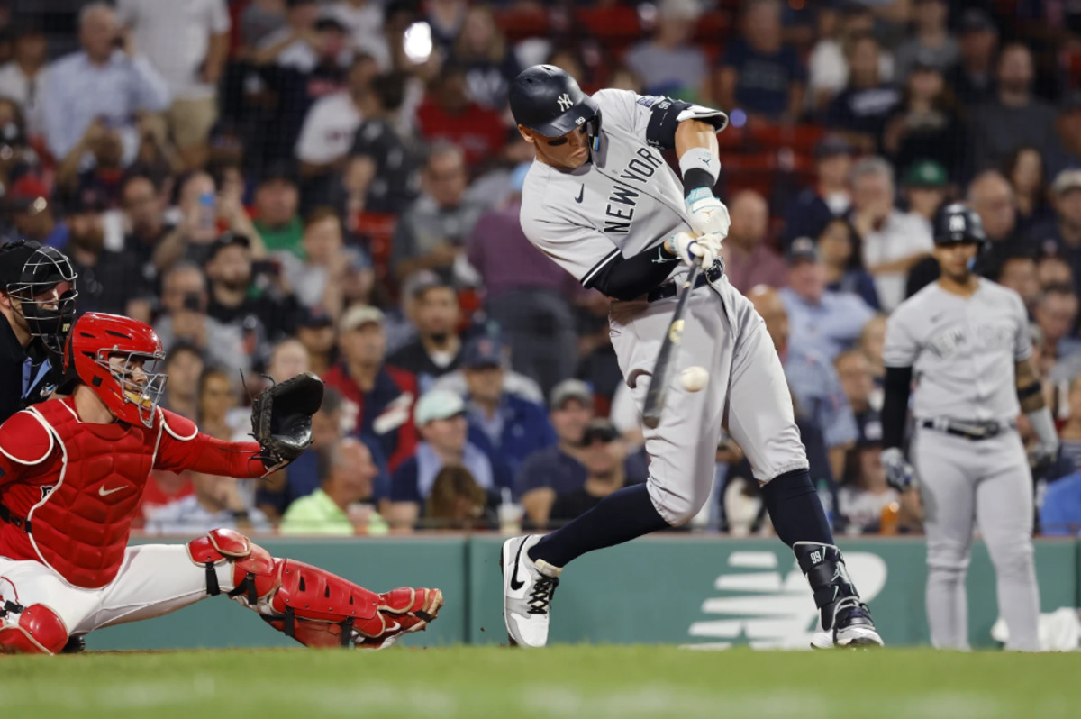 Aaron Judge hits a grand slam in Yankees vs. Red Sox game on Sept 14, 2023, at Fenway Park.