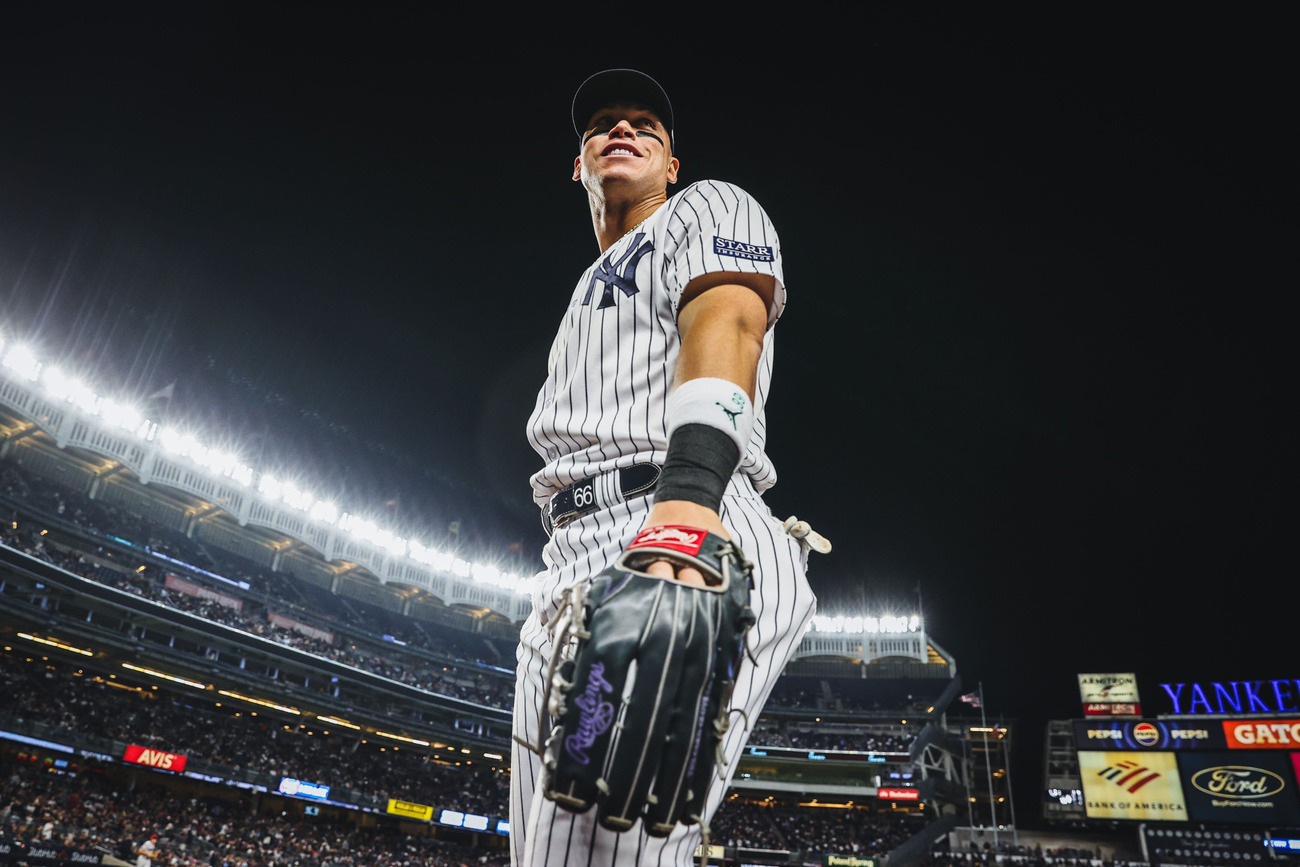 Aaron Judge hit three home runs against Arizona at Yankee Stadium on Sept 22, 2023.