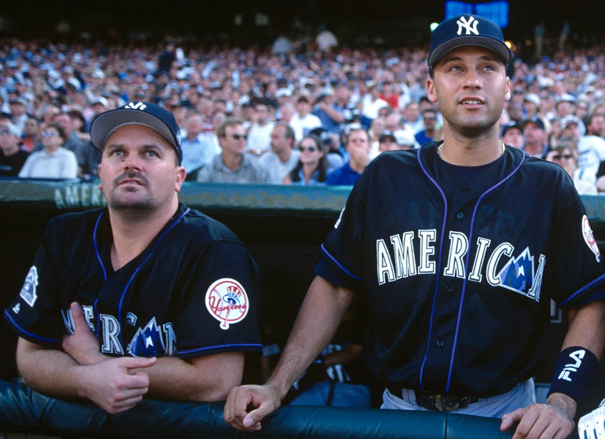 Derek Jeter and David Wells are together during the 1998 All-Star Game on July 6, 1998 in Coors Field, Denver, Colorado.