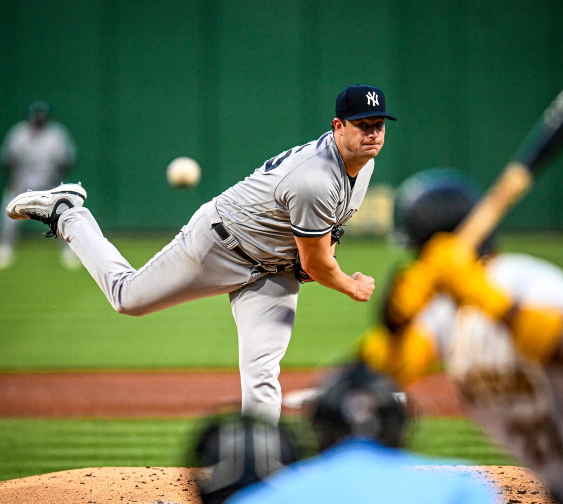 Yankees ace Gerrit Cole pitches against the Pirates at PNC Park on Sept 15, 2023.