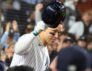 Aaron Judge hit three home runs against Arizona at Yankee Stadium on Sept 22, 2023.